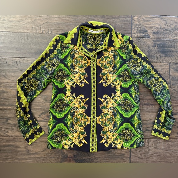Alice and Olivia Willa Filigree Border Print Silk Blouse XS - Picture 3 of 5